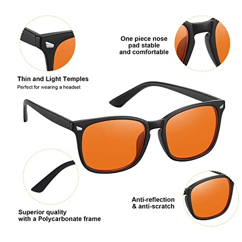 Blue Light Blocking Glasses Gaming Computer Glasses Bright Black Amber