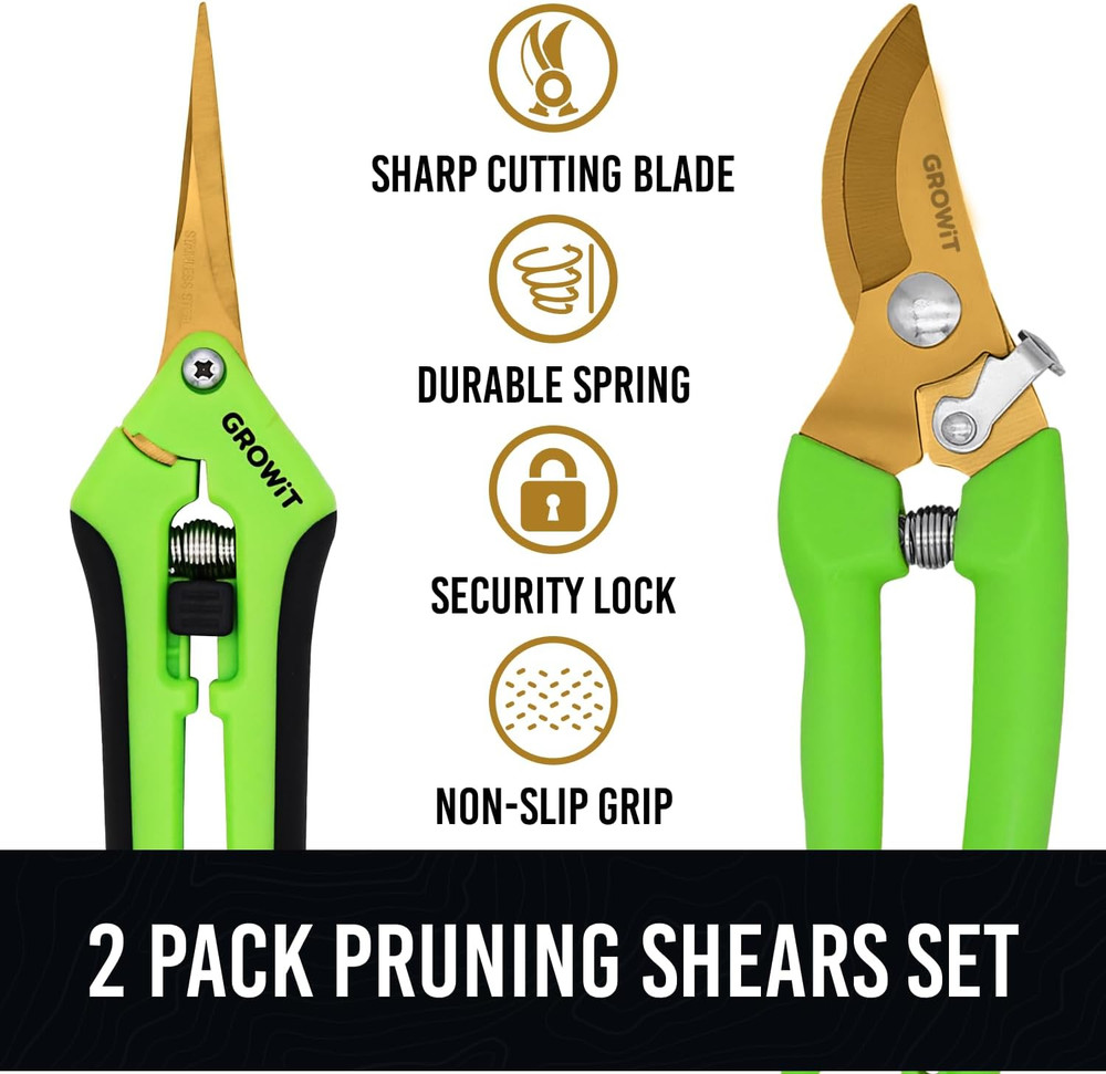 7" Pruning Shears & Gardening Scissors Set, Titanium Coated Sharp Garden Clipper