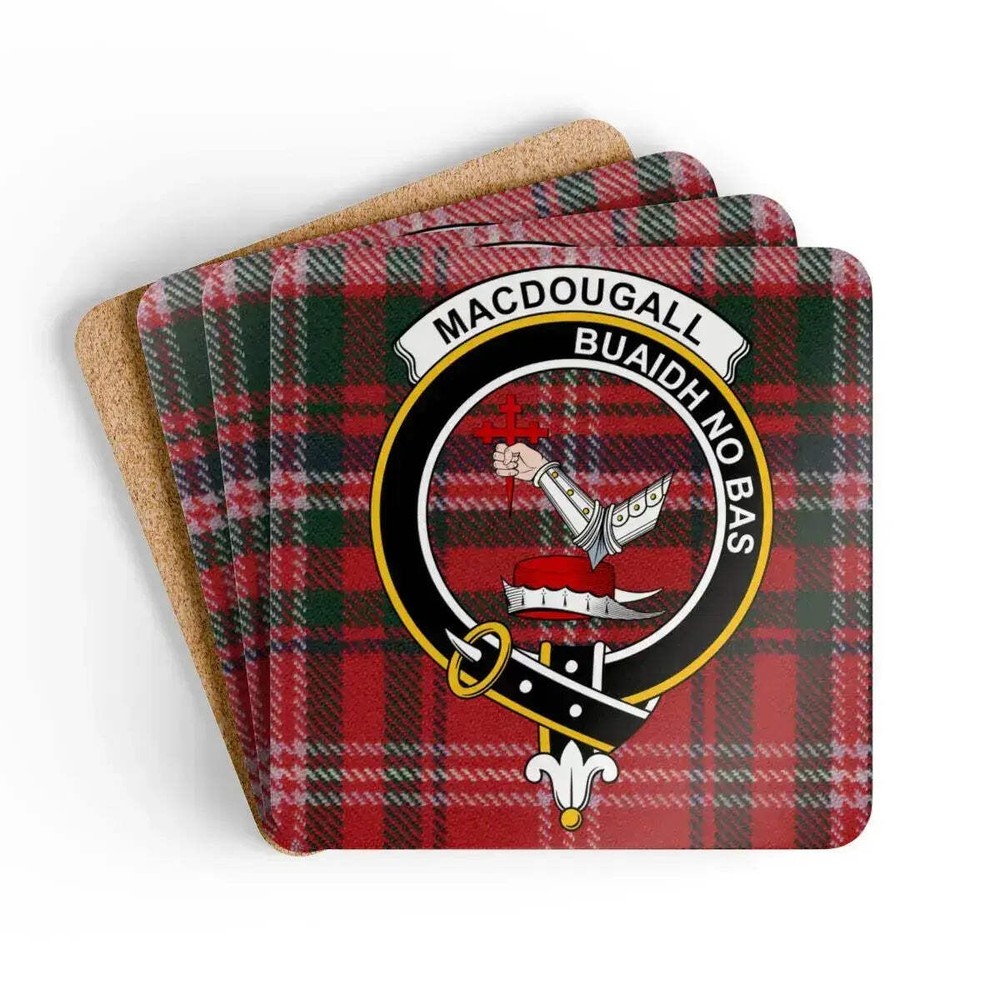 MacDougall Clan Crest Scottish Tartan Coaster Set