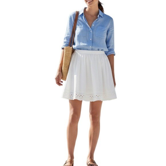 J.Crew Skirt Women L White Eyelet Scalloped Hem Mini Flared Cotton Old Money