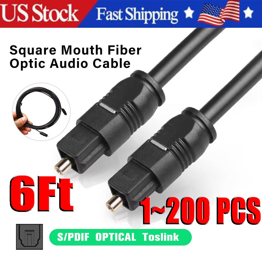 6FT Digital Fiber Optic Audio Cable Cord Optical TosLink for TV DVD AMP USA LOT