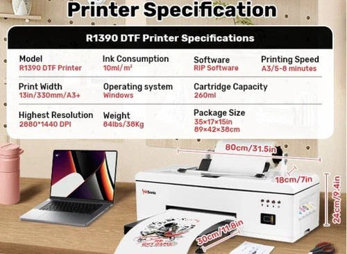 InkSonic R1390 A3 DTF Printer Bundle – Lightly Used, Tested, White Ink System
