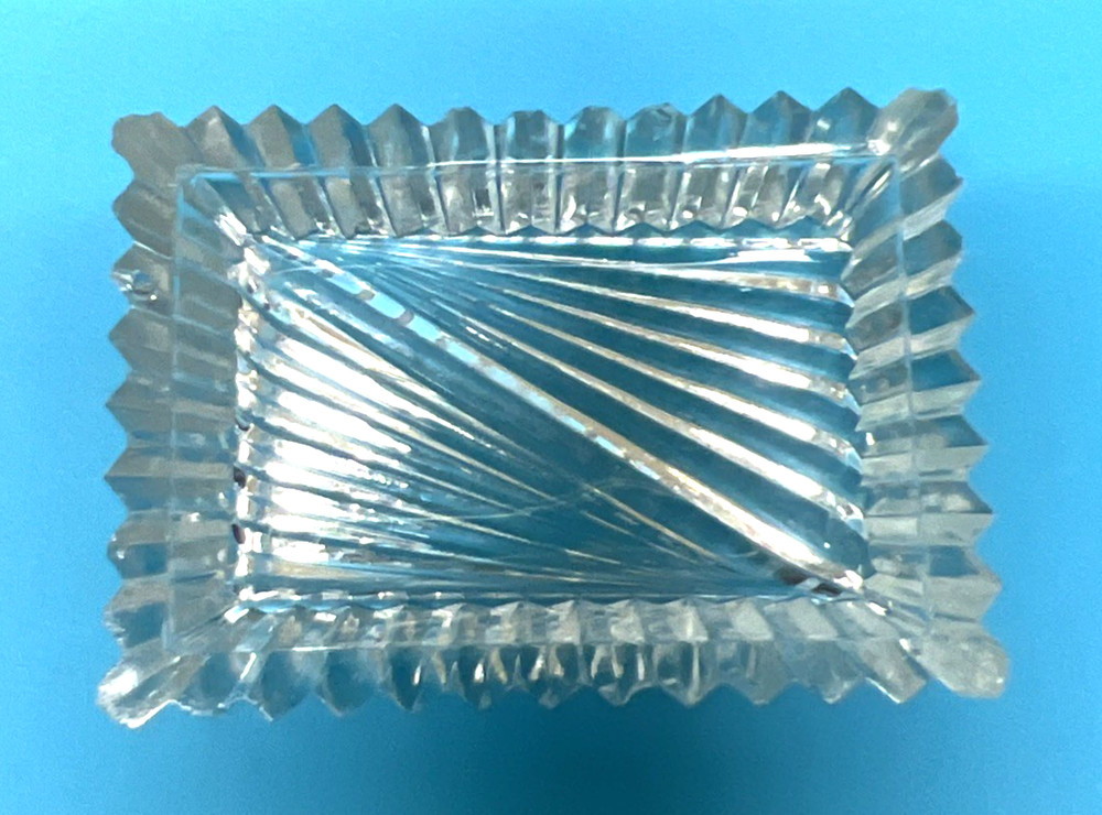 Vintage Very Deco Sharp Cut Rectangle Sharp Pointed Open Glass Salt Dip 2.5