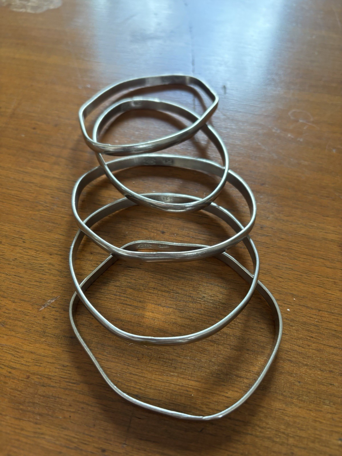 Set of 5 Mexican Sterling Silver Stacking Bangles 925 Mexico Vintage Bracelet