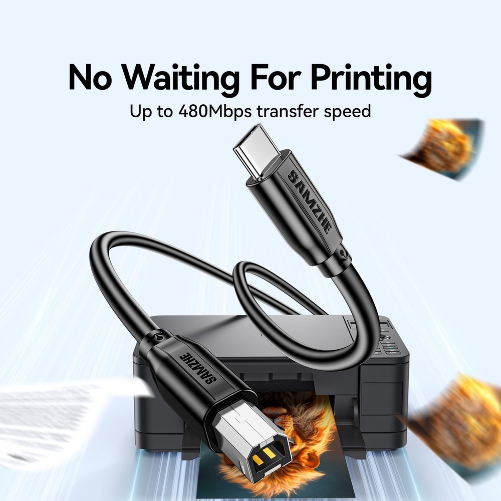 SAMZHE USB B to C Printer Cable 3.3 FT, Type B C 3 Black