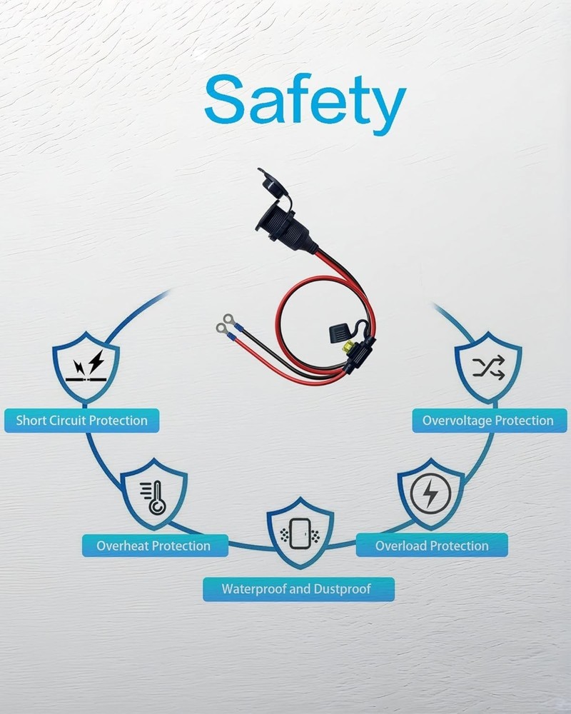 Durable 3FT Fixed Thread 12V Socket Extension with Built-in Safety Fuse