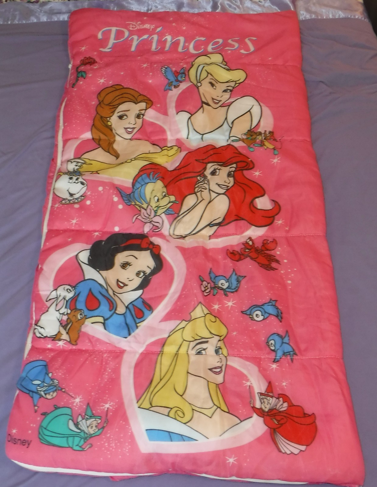Disney Princess Kid Zipper Sleeping Bag Belle Cinderella Snow White Ariel Aurora