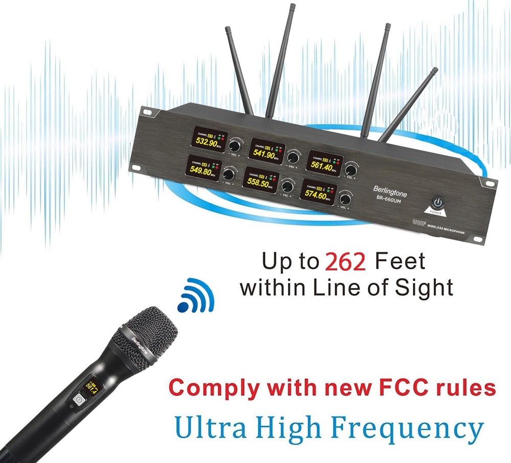 Berlingtone 6-Channel UHF Wireless Microphone System 6 Fixed Frequency Channel