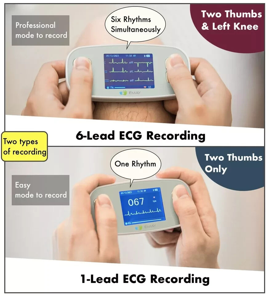 EMAY 6Leads Portable ECG Monitor Record ECG & Heart Rate in 6 Channels /OPEN BOX