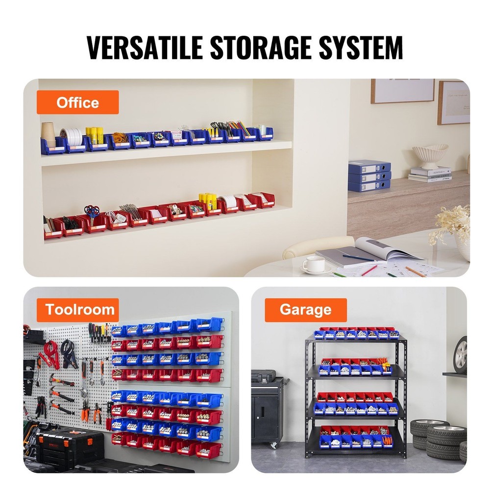 Stackable PP Bins 137x105x78mm, Blue/Red, 24-Piece for Kitchen Office