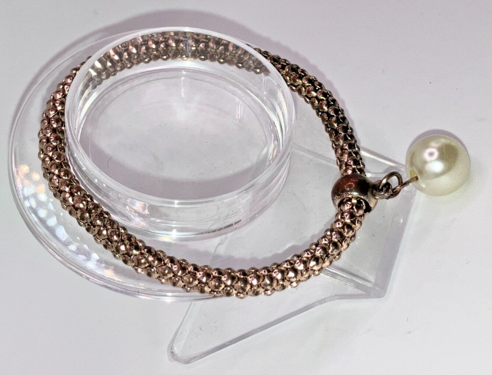 Faux Pearl Dangle Copper Stretchable 3 5/8" Bracelet!