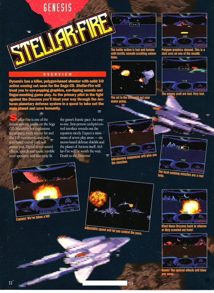 1993 SEGA GENESIS STELLAR-FIRE Video Game Review PRINT AD - SHOOTER GAMING ART