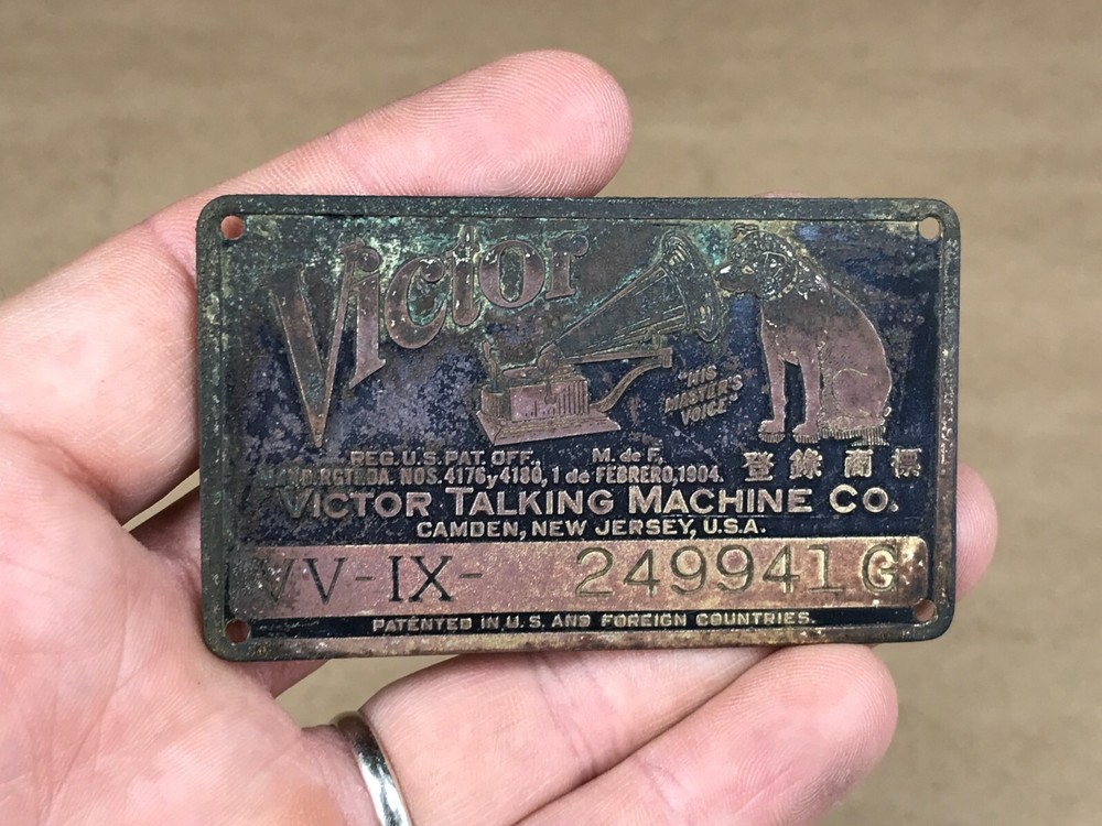 Victor VV-IX Phonograph Original ID Name Plate Plaque