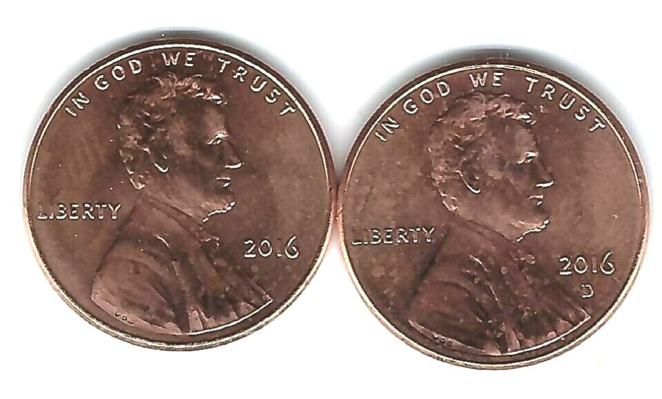 2016-D & P Two Brilliant Uncirculated Lincoln Cent Type Coins