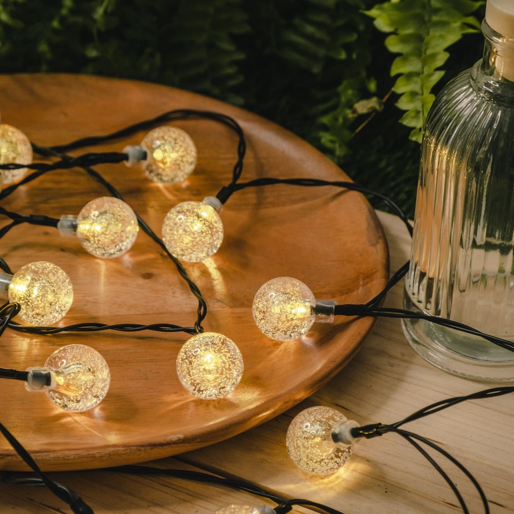 30ct Solar Garden Decorative Globe Bubble Warm White String Lights