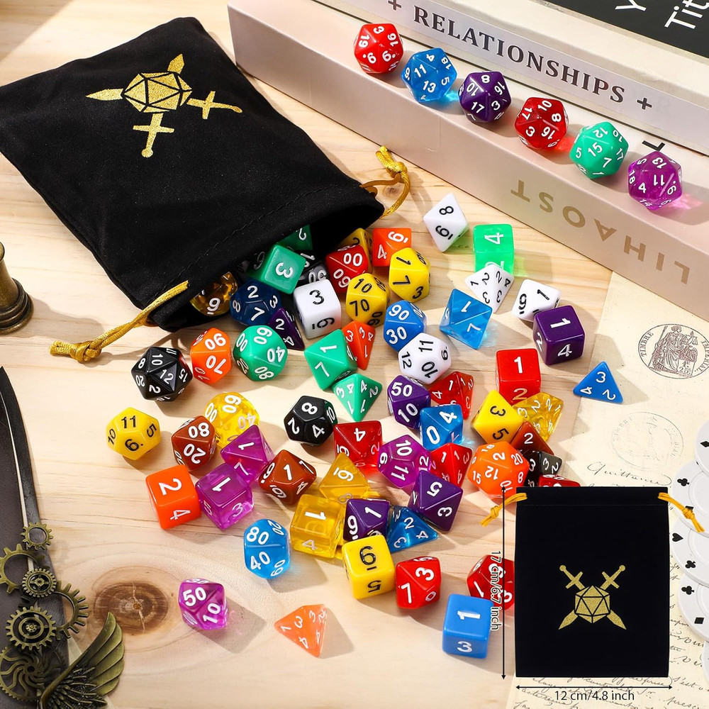 105 Pcs Dice Sets Bulk with Drawstring Bag Polyhedral Dice Sets Multi Role Playi