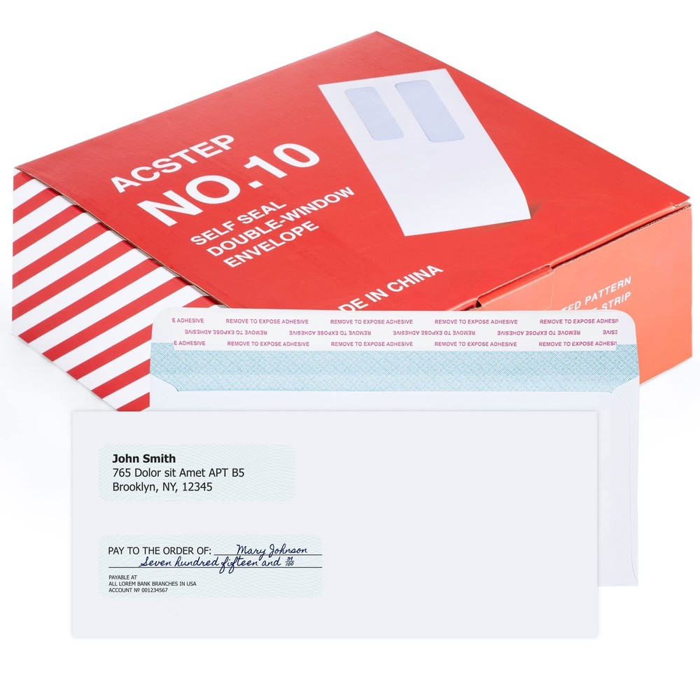 ACSTEP #10 500Pack Double Window Envelopes Self Seal Security Envelopes For B...