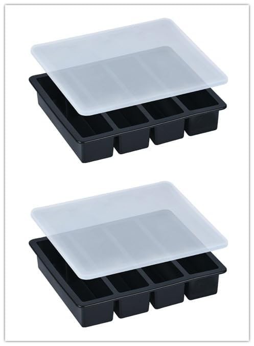 LONGFITE Large and Long Ice Cube Tray 2 Pack Silicone Freezing Container
