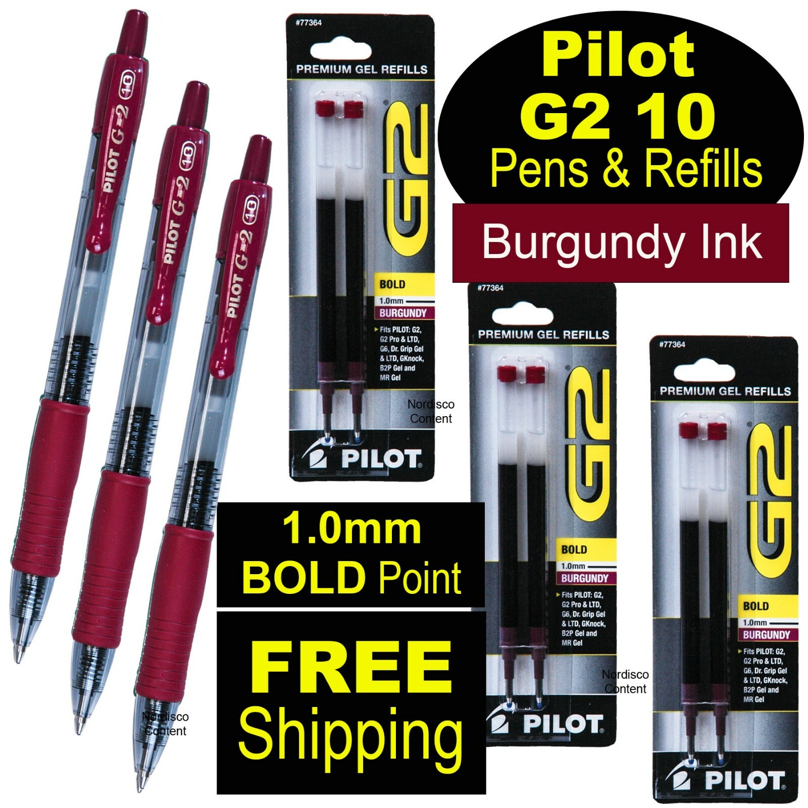 Pilot G2 10 Burgundy 1.0mm BOLD Point Burgundy Gel Ink Rollerball Pens & Refills