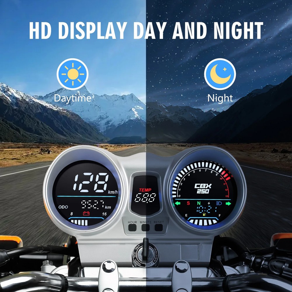 12V Digital Motorcycle Speedometer with LED Dashboard - General Tachometer