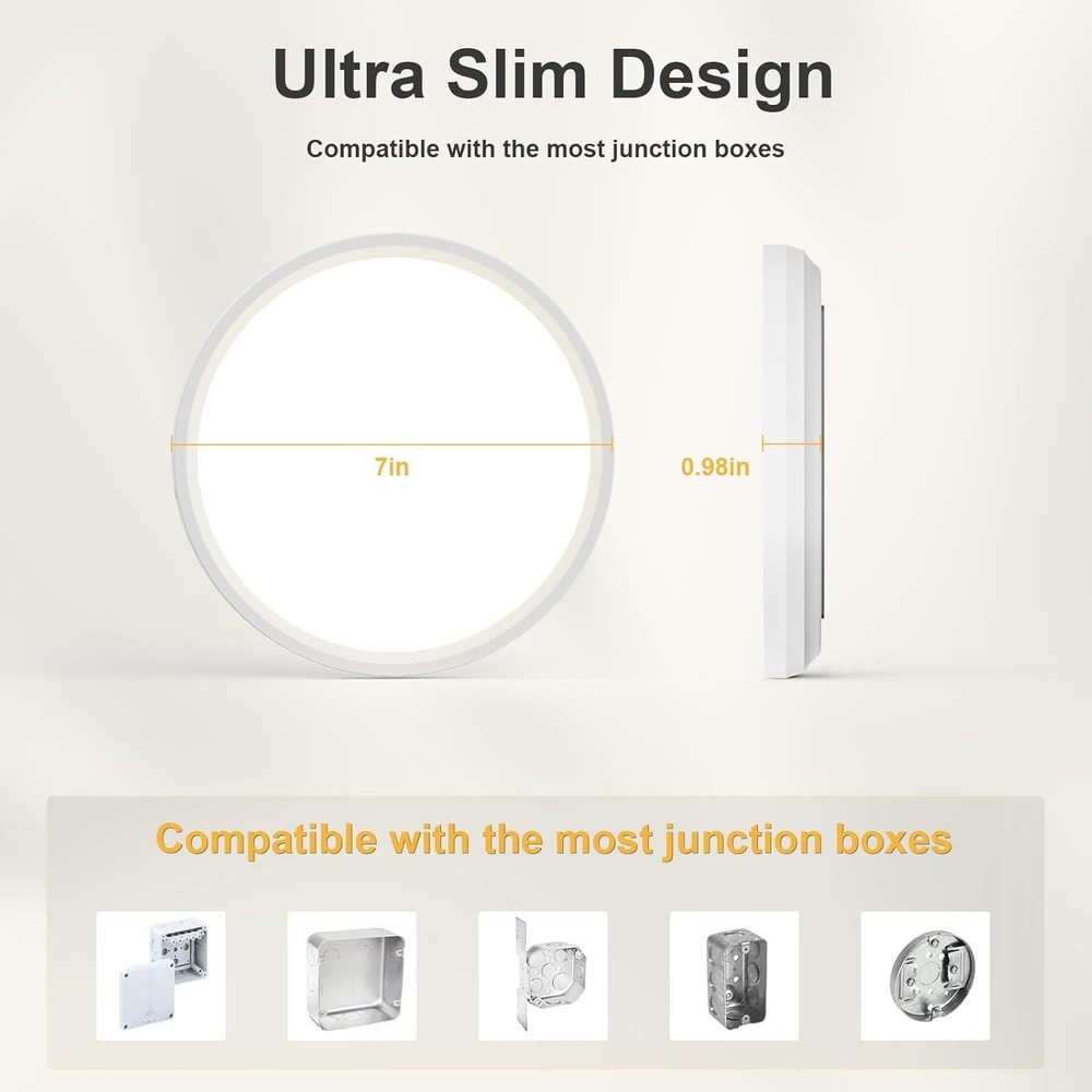 VOLISUN 7in 15W LED Flush Mount Ceiling Light Dimmable 5CCT 3000-6500K White