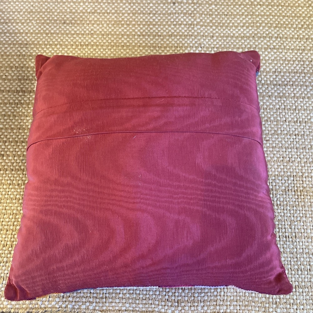 Needlepoint Pillow Geometric Mid Century Approx 10 x 10.5” Solid Red Backing Zip