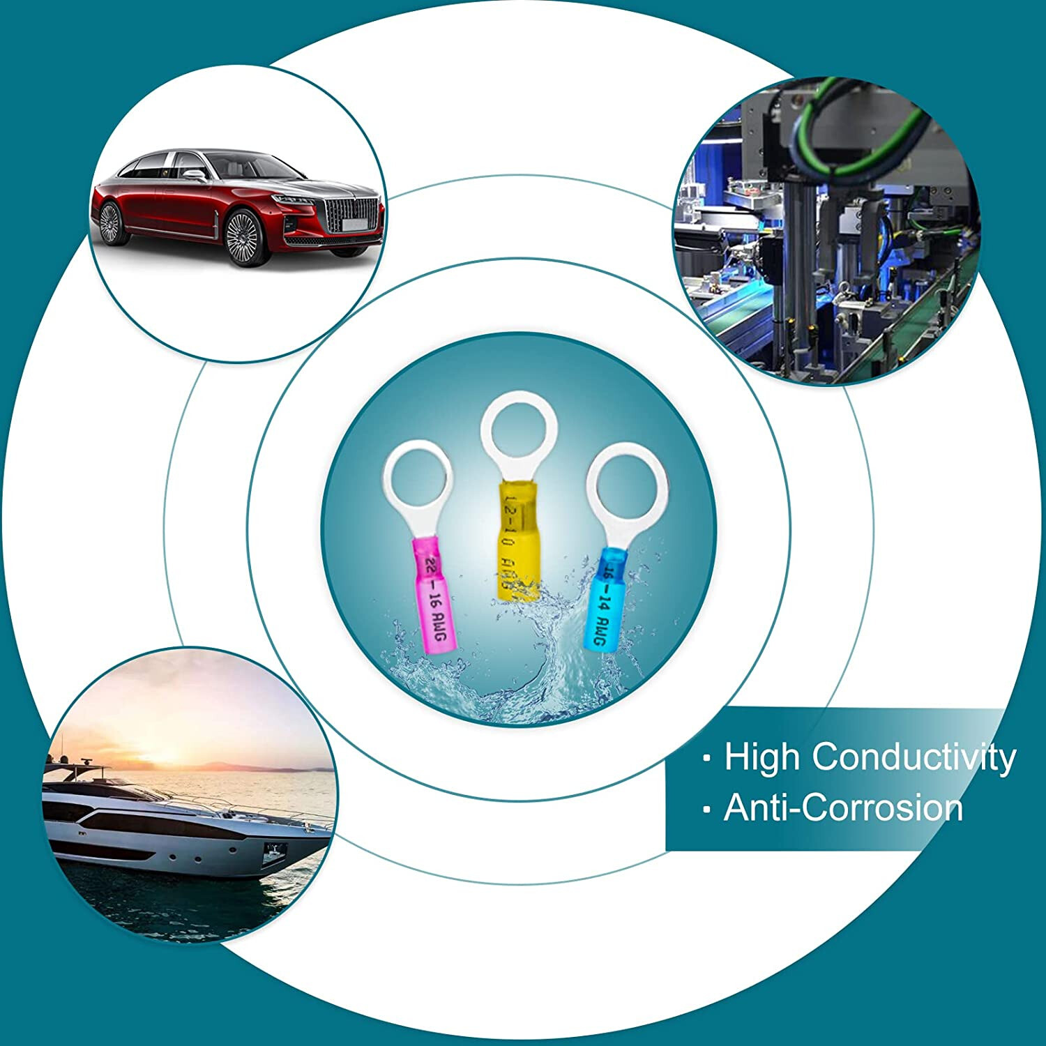 180 PCS Heat Shrink Wire Connectors 22-10 AWG Crimp Ring Terminals Waterproof