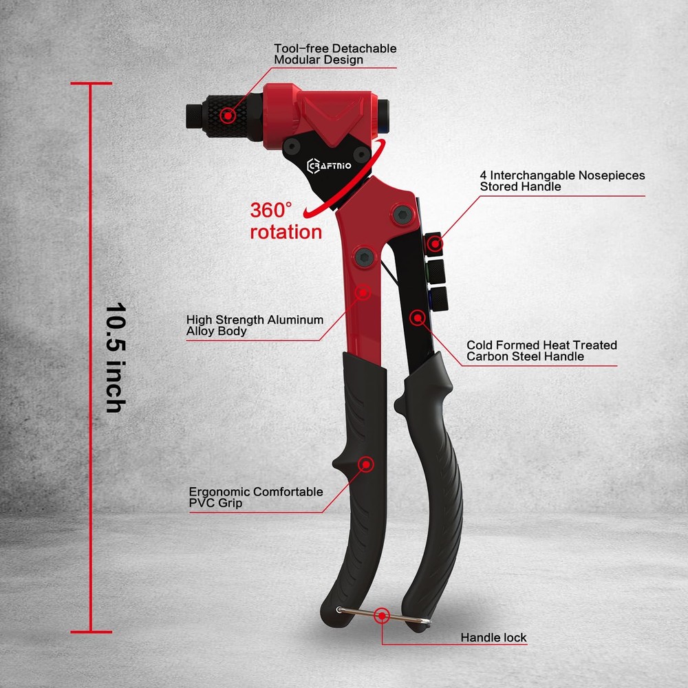 2 in 1 Rivet Nut Tool, Rivet Gun, 360° Swivel Head Multi-Application Tool with 4