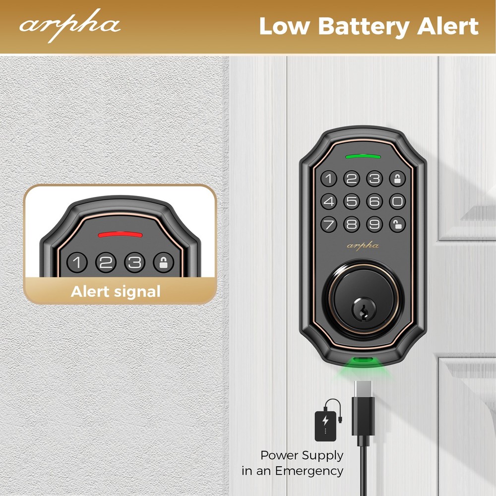 ARPHA Smart Keyless Entry Deadbolt Lock AutoLock Keypad Anti-Peeping 100 Codes