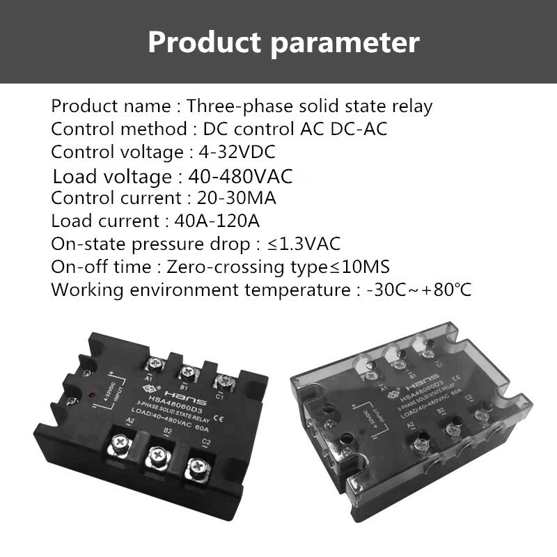 1x 40A~120A DC-AC 4-32VDC/40-480VAC Three-phase solid state relay