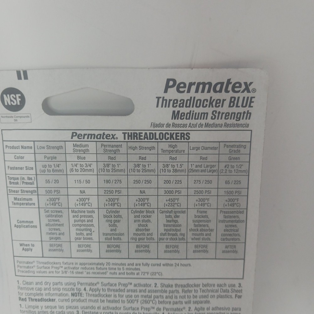 Permatex 24240 Blue Threadlocker Medium Strength Thread locker NIP