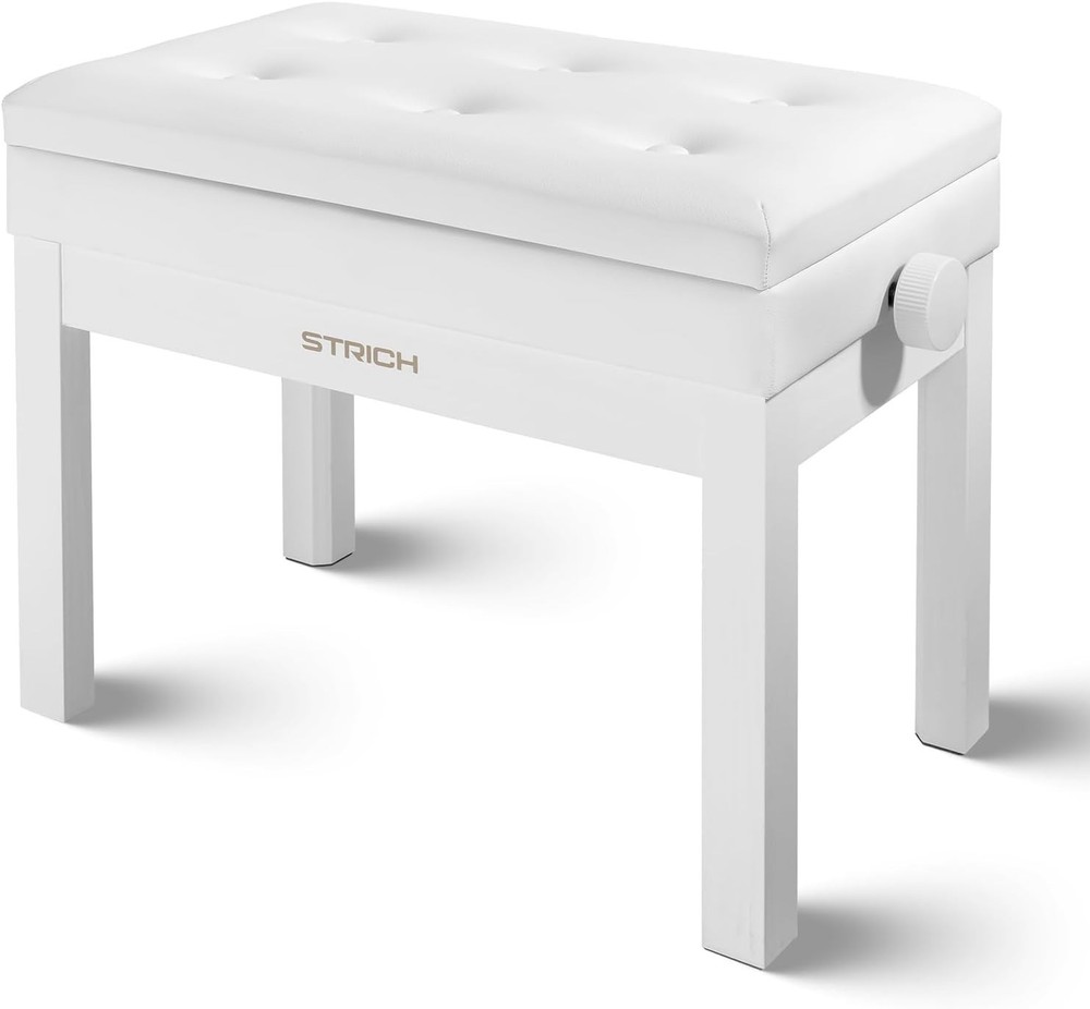 STRICH Adjustable Cushioned Piano Bench w/ Storage (WHITE)