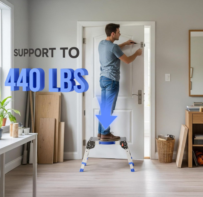 Folding Aluminum Step Stool, Adjustable Height Work Platform, 440 lb Capacity