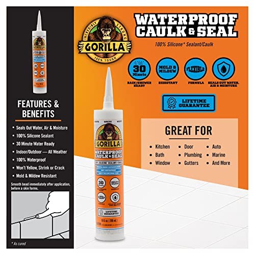 Gorilla White Silicone Caulk 10oz - 2-Pack – Waterproof Sealant for All Use DIY