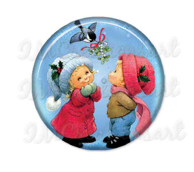 Christmas Precious Love Mistletoe - Handpressed Magnet or Pin 2.25"