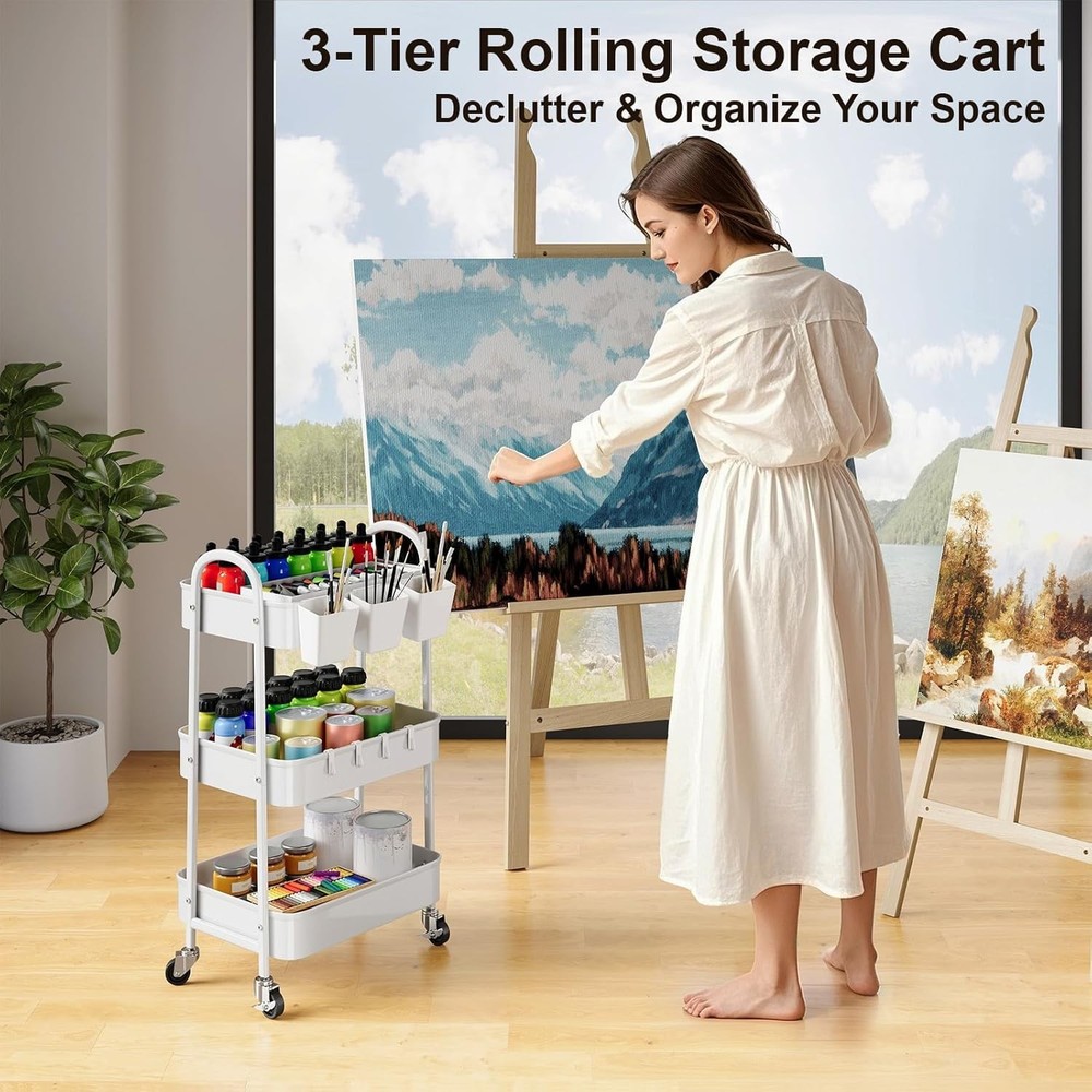 Multi-Functional Rolling Cart with Lockable Wheels - Perfect for Kitchen & Craft