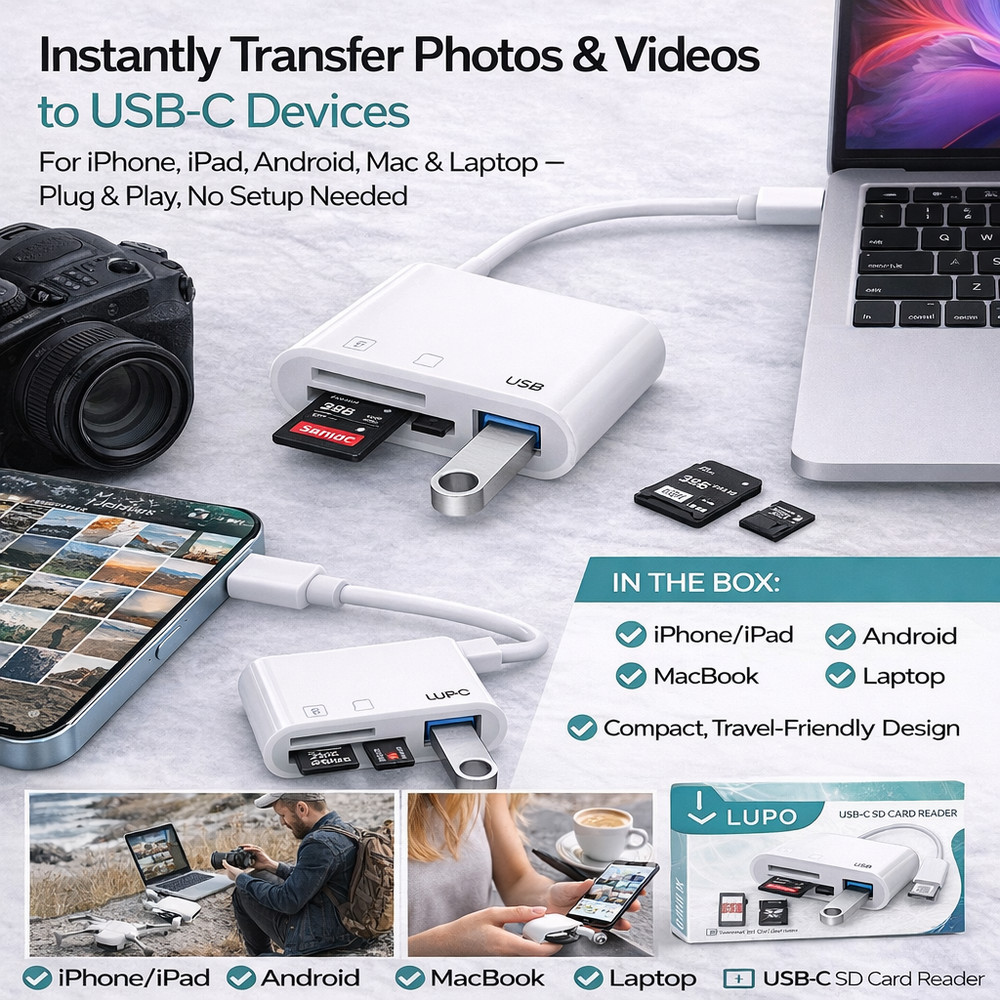 USB C SD Card Reader for iPhone iPad Android Mac Micro SD SDHC SDXC