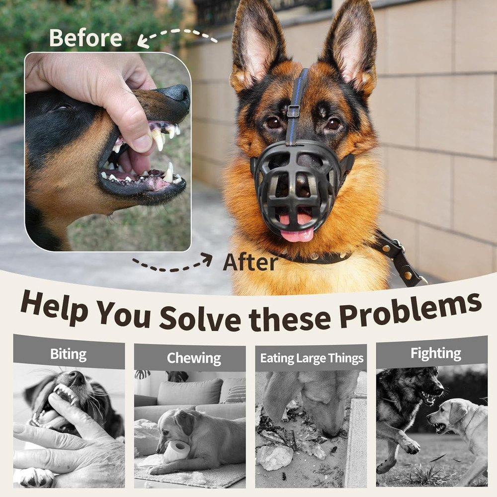 Dog Muzzle, Breathable Basket Muzzles for Small, Medium, Large and X-Large Aggre