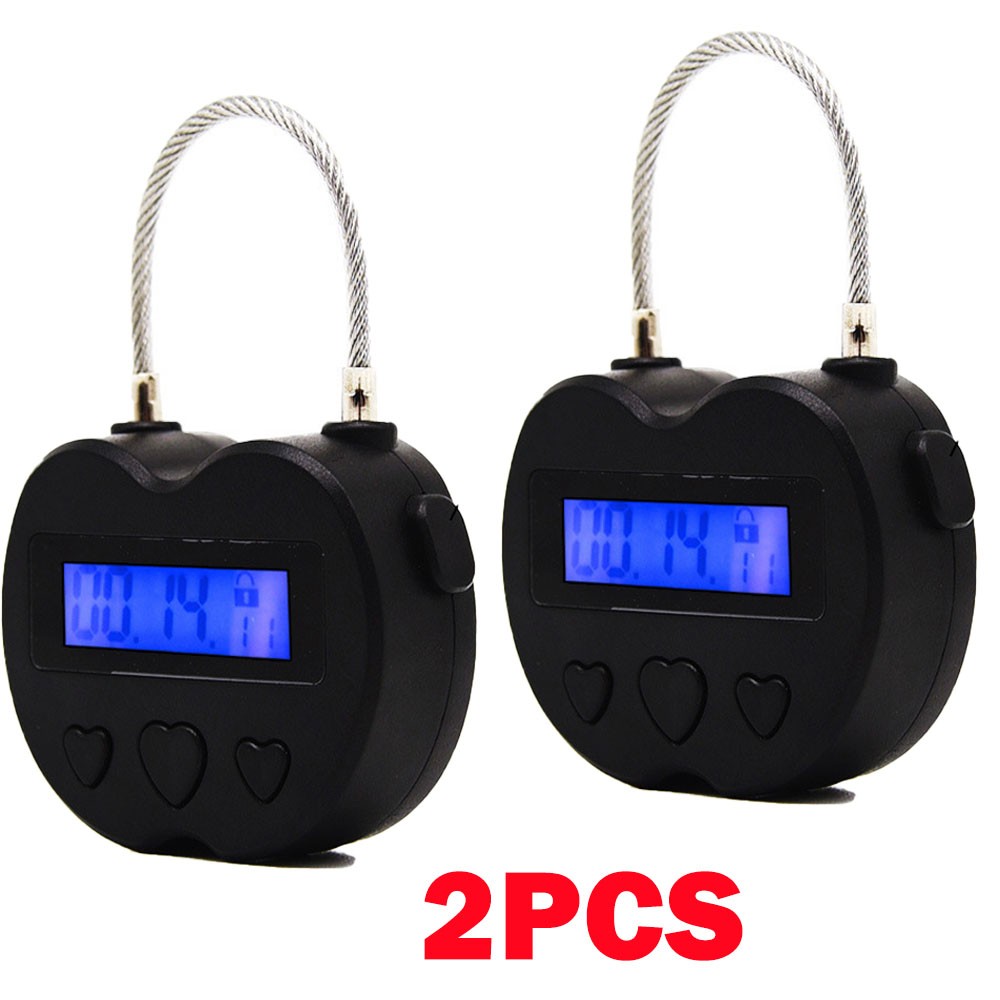 2PCS Black Time Lock LCD Display Time Lock Multifunction Travel Electronic Timer
