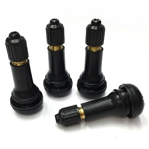 1 set of 4 pcs TR413 SNAP-IN TIRE VALVE STEMS WITH CAPS BLACK RUBBER