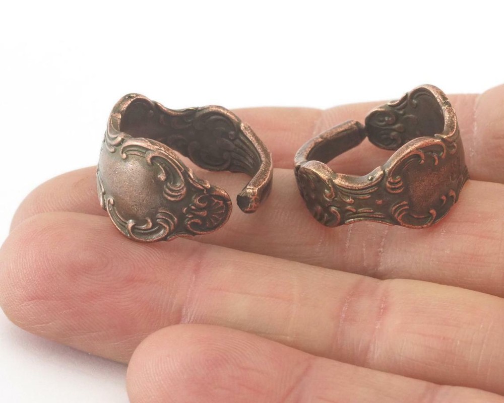 Spoon Ring Flower Patterned Adjustable Ring Antique Copper Plated brass 8US 2676