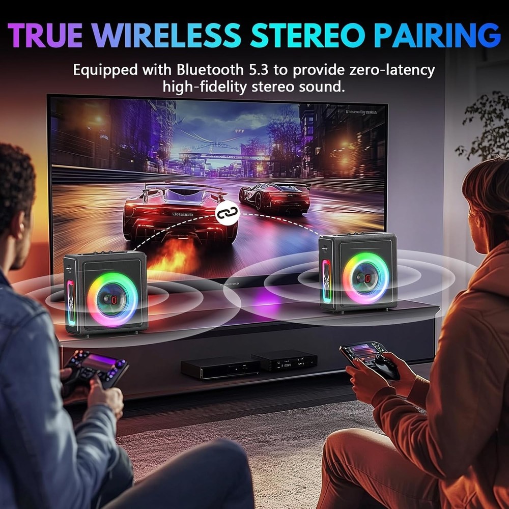 PPMIC Karaoke Machine, Portable Bluetooth Speaker with 2 Wireless Microphones