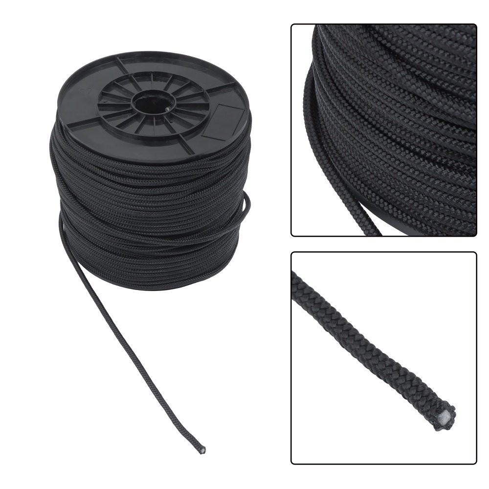1/4" × 500' Black Nylon Rope Sturdy Spool Solid Braid Knot Rope Multipurpose