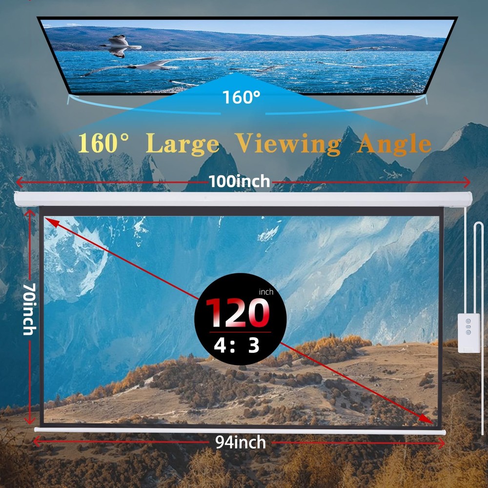 Projector Screen Motorized 120 Inch 4:3 HD Electric Projector Screen Pull Dow...