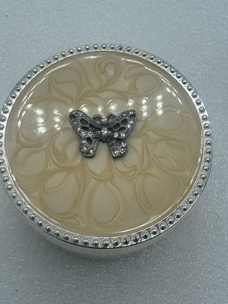 Round Trinket Box Butterfly Theme Lined Interior