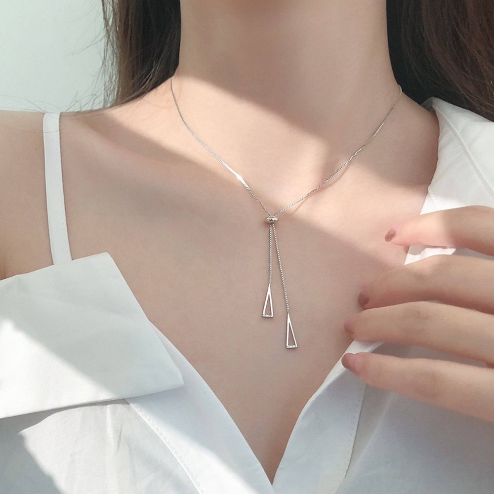 Sterling silver Geometric triangle pendant necklace