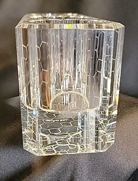Heavy Clear Rectangular Contemporary Geometric Etched Pattern Votive Candle...