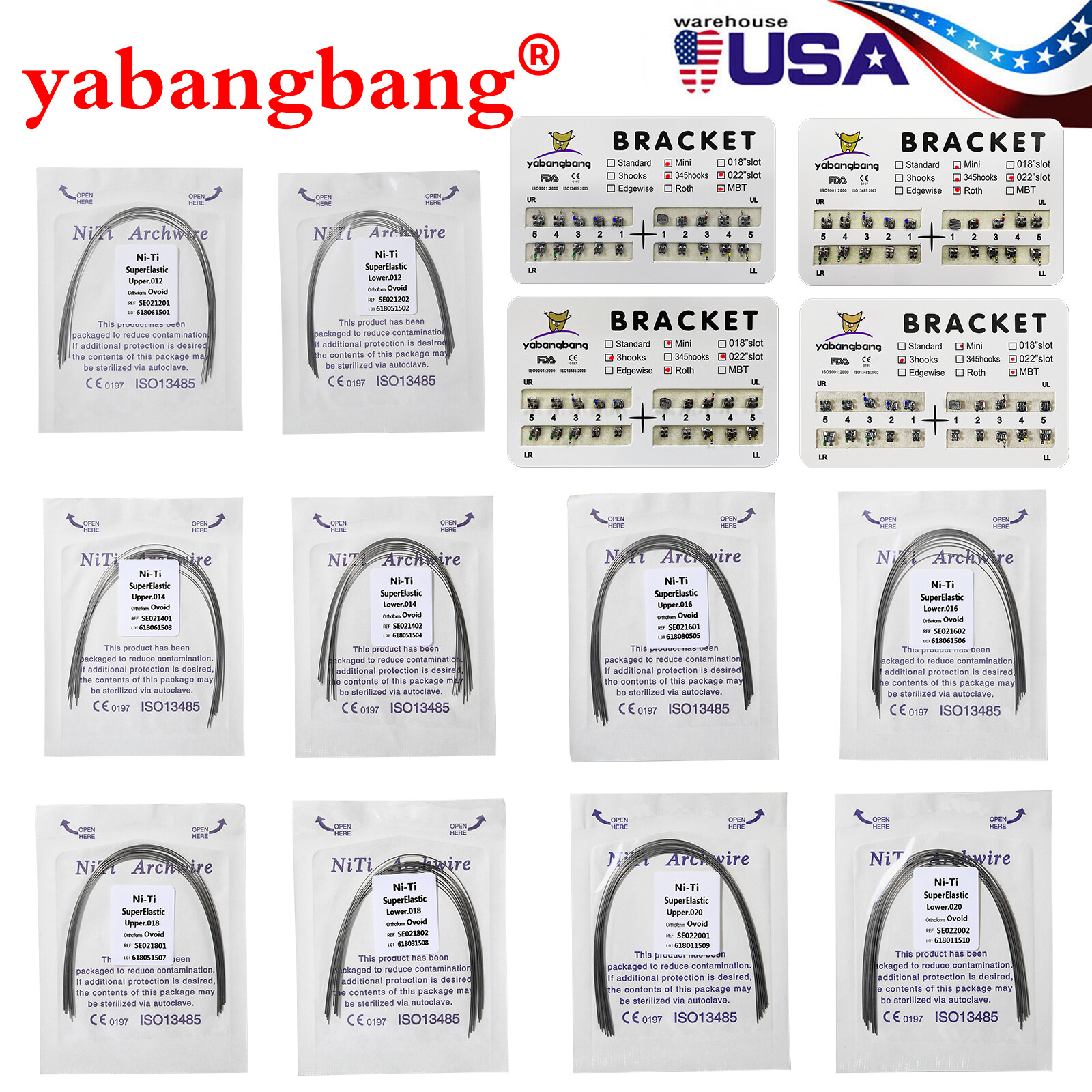 Dental Orthodontic Bracket Braces Roth/MBT 345 Hooks /Super Arch Wire Niti Round