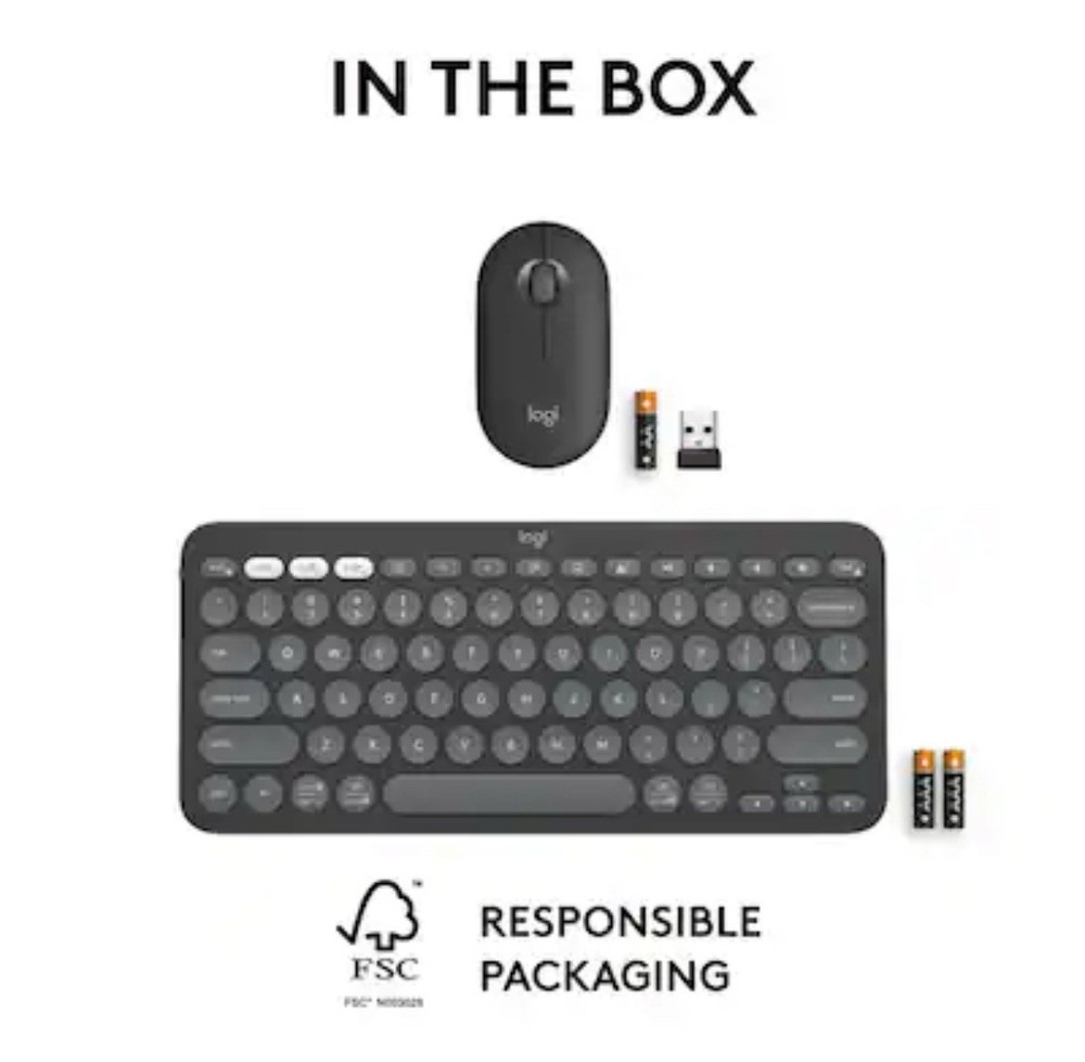 Logitech - Pebble 2 Combo Compact Wireless Scissor Keyboard and Mouse - Graphite
