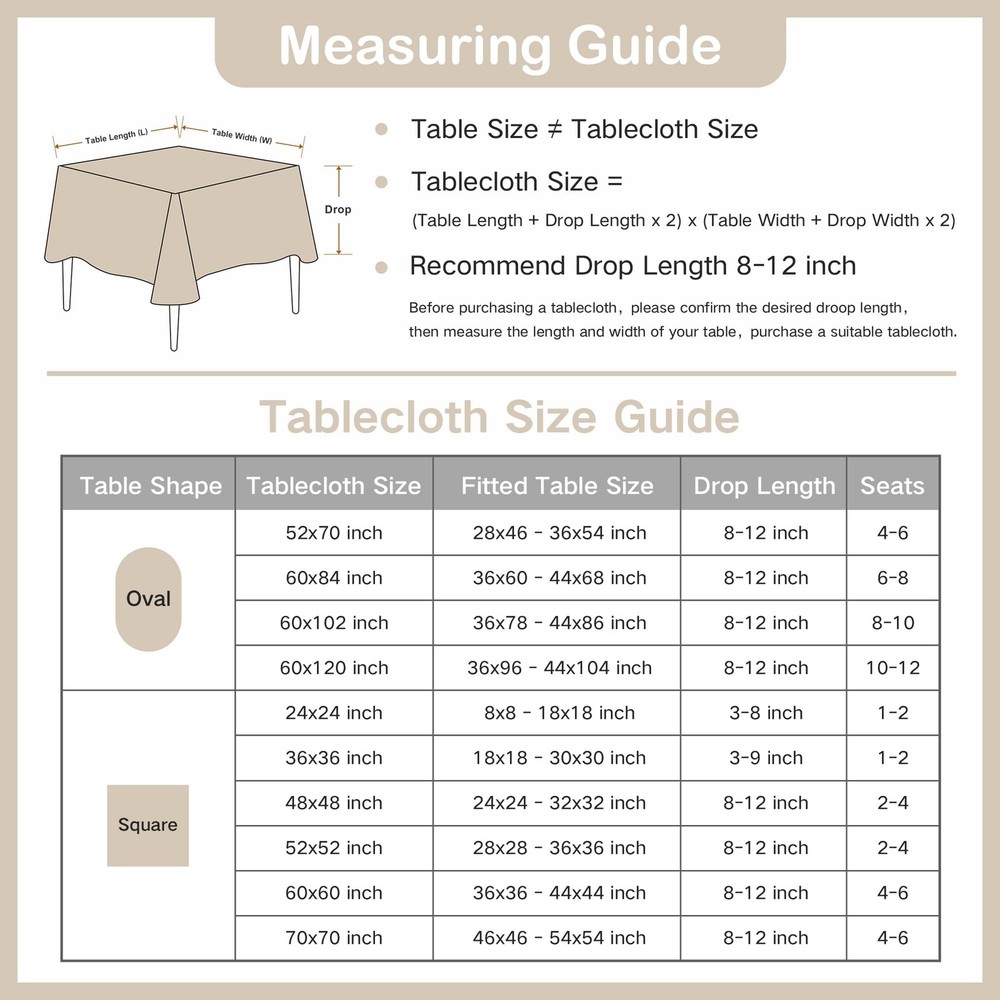 52x52 Inch Square Tablecloth Rustic Textured Polyester Table Cloth Washable F...